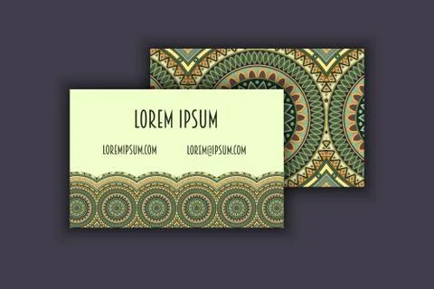 Vector vintage visiting card set. Floral mandala pattern and ornaments. Orien Illustrazione stock