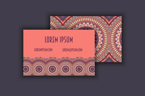 Vector vintage visiting card set. Floral mandala pattern and ornaments. Orien 스톡 일러스트