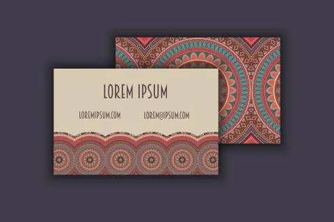 Vector vintage visiting card set. Floral mandala pattern and ornaments. Orien Illustrazione stock