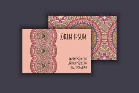 Vector vintage visiting card set. Floral mandala pattern and ornaments. Orien 스톡 일러스트