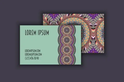 Vector vintage visiting card set. Floral mandala pattern and ornaments. Orien Stock Illustration