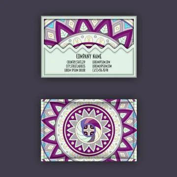 Vector vintage visiting card set. Floral mandala pattern and ornaments. Orien Illustrazione stock