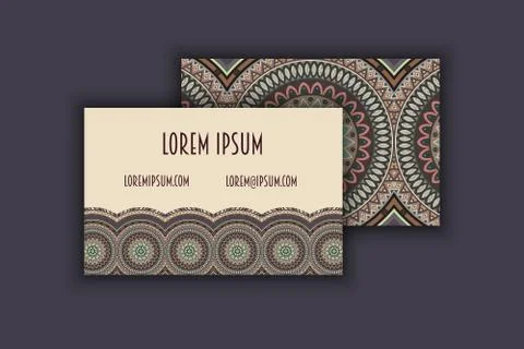 Vector vintage visiting card set. Floral mandala pattern and ornaments. Orien Stock Illustration