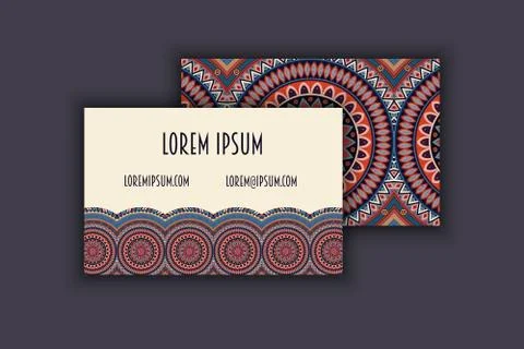 Vector vintage visiting card set. Floral mandala pattern and ornaments. Orien Illustrazione stock