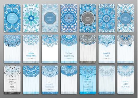 Vector vintage visiting card set. Floral mandala pattern and ornaments. Oriental 스톡 일러스트