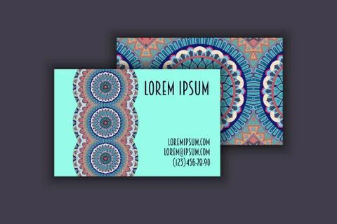 Vector vintage visiting card set. Floral mandala pattern and ornaments. Orien 스톡 일러스트