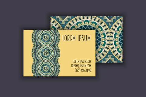Vector vintage visiting card set. Floral mandala pattern and ornaments. Orien Stock Illustration
