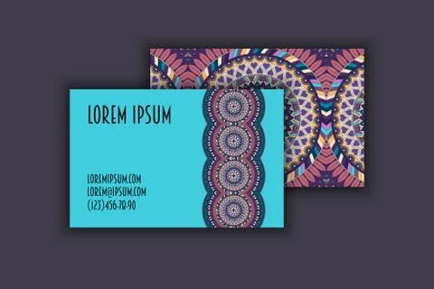 Vector vintage visiting card set. Floral mandala pattern and ornaments. Orien イラスト素材