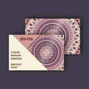 Vector vintage visiting card set. Floral mandala pattern and ornaments. Orien イラスト素材