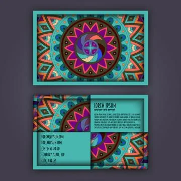 Vector vintage visiting card set. Floral mandala pattern and ornaments. Orien Stock Illustration