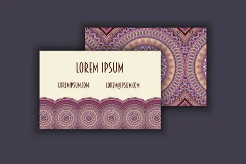Vector vintage visiting card set. Floral mandala pattern and ornaments. Orien Stock Illustration