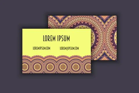 Vector vintage visiting card set. Floral mandala pattern and ornaments. Orien Stock Illustration