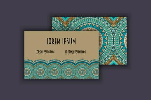 Vector vintage visiting card set. Floral mandala pattern and ornaments. Orien イラスト素材