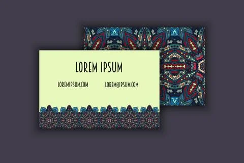 Vector vintage visiting card set. Floral mandala pattern and ornaments. Ori.. Illustrazione stock