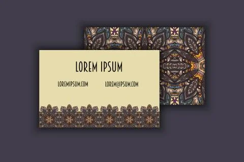Vector vintage visiting card set. Floral mandala pattern and ornaments. Ori.. Stock-Illustration