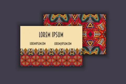 Vector vintage visiting card set. Floral mandala pattern and ornaments. Ori.. 스톡 일러스트