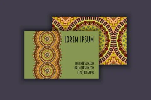Vector vintage visiting card set. Floral mandala pattern and ornaments. Ori.. Stock Illustration