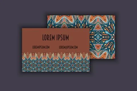 Vector vintage visiting card set. Floral mandala pattern and ornaments. Ori.. Stock Illustration