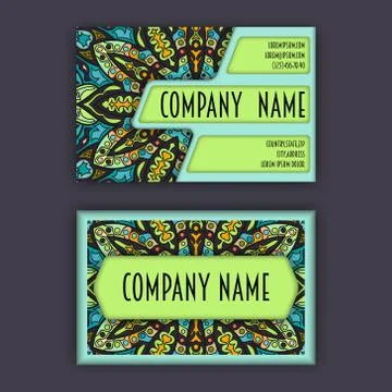 Vector vintage visiting card set. Floral mandala pattern and ornaments. Ori.. 스톡 일러스트