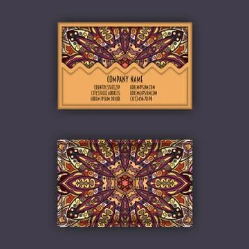 Vector vintage visiting card set. Floral mandala pattern and ornaments. Ori.. イラスト素材