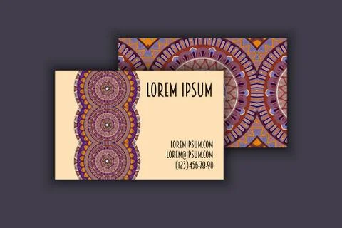 Vector vintage visiting card set. Floral mandala pattern and ornaments. Ori.. イラスト素材