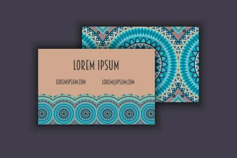 Vector vintage visiting card set. Floral mandala pattern and ornaments. Ori.. Stock Illustration
