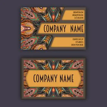 Vector vintage visiting card set. Floral mandala pattern and ornaments. Ori.. Illustrazione stock