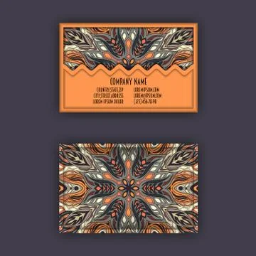 Vector vintage visiting card set. Floral mandala pattern and ornaments. Ori.. 스톡 일러스트