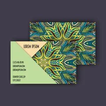 Vector vintage visiting card set. Floral mandala pattern and ornaments. Ori.. Stock Illustration
