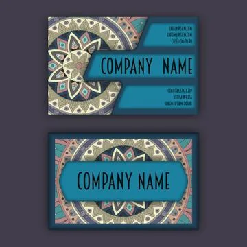 Vector vintage visiting card set. Floral mandala pattern and ornaments. Ori.. 스톡 일러스트