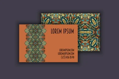 Vector vintage visiting card set. Floral mandala pattern and ornaments. Ori.. 스톡 일러스트