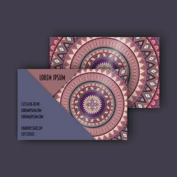 Vector vintage visiting card set. Floral mandala pattern and ornaments. Ori.. Illustrazione stock