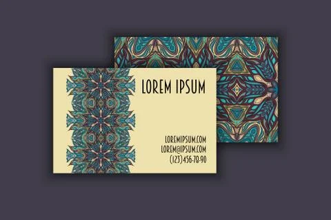 Vector vintage visiting card set. Floral mandala pattern and ornaments. Ori.. Illustrazione stock