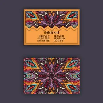Vector vintage visiting card set. Floral mandala pattern and ornaments. Ori.. イラスト素材