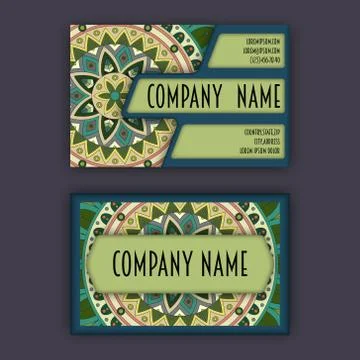 Vector vintage visiting card set. Floral mandala pattern and ornaments. Ori.. Illustrazione stock