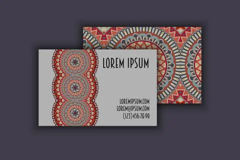 Vector vintage visiting card set. Floral mandala pattern and ornaments. Ori.. イラスト素材