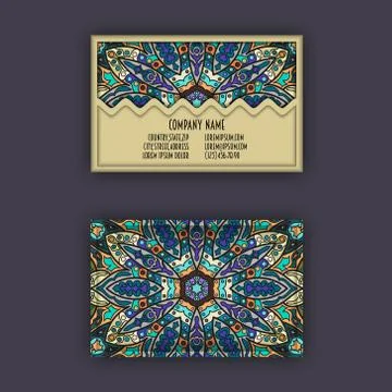 Vector vintage visiting card set. Floral mandala pattern and ornaments. Ori.. 스톡 일러스트