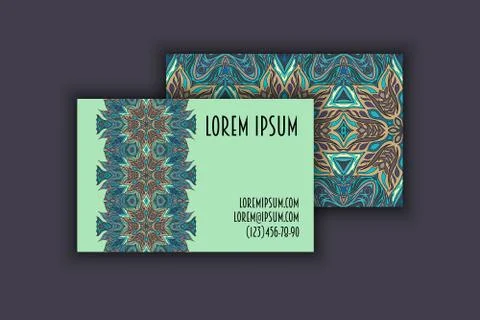 Vector vintage visiting card set. Floral mandala pattern and ornaments. Ori.. Illustrazione stock