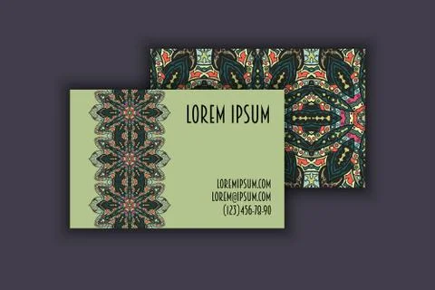 Vector vintage visiting card set. Floral mandala pattern and ornaments. Ori.. Stock Illustration