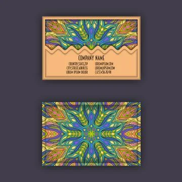 Vector vintage visiting card set. Floral mandala pattern and ornaments. Ori.. 스톡 일러스트