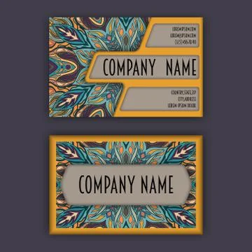 Vector vintage visiting card set. Floral mandala pattern and ornaments. Ori.. Stock Illustration