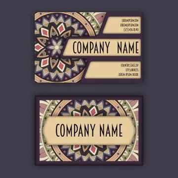Vector vintage visiting card set. Floral mandala pattern and ornaments. Ori.. Stock Illustration