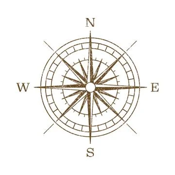Vector Vintage Wind Rose Symbol, Compass Icon Closeup, Isolated Stock Illustration