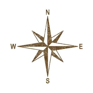 Vector Vintage Wind Rose Symbol, Compass Icon Closeup, Isolated Stock Illustration