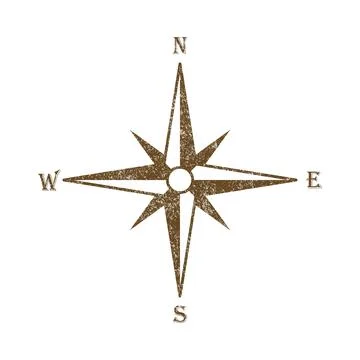 Vector Vintage Wind Rose Symbol, Compass Icon Closeup, Isolated Stock Illustration