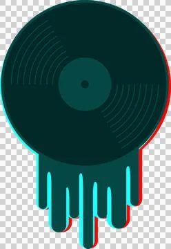 Vector vinyl record is melting with grooves and duotone glitch drip with Stock Illustration