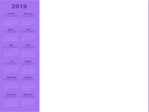Vector violet calendar 2019 left Stock Illustration