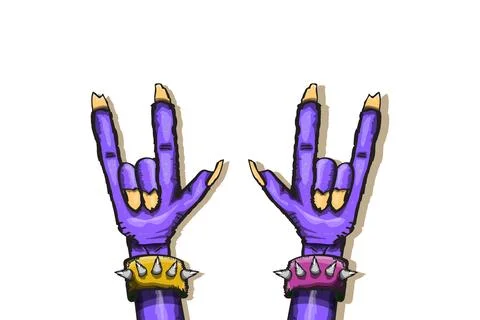 Vector violet cartoon Zombie rock n roll hand isolated on white background with 스톡 일러스트