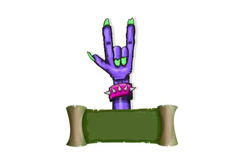 Vector violet cartoon Zombie rock n roll hand isolated on white background with Stock Illustration