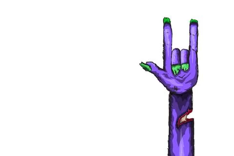 Vector violet cartoon Zombie rock n roll hand isolated on white background with Stock Illustration